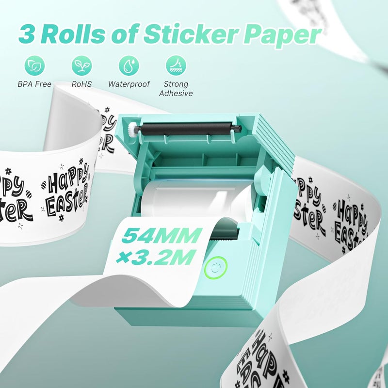 TYPONOS Genuine Self-Adhesive Thermal Printer Stickers, 54mmx3.2m Sticker Paper, Compatible with PM290 Mini Sticker Printer, Thermal Sticker Paper for Journal, Study, Photos, 3 Rolls, White - Image 2